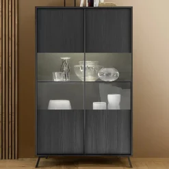 Vetrina 104x174h cm 2 ante moderna nero frassinato Tosca