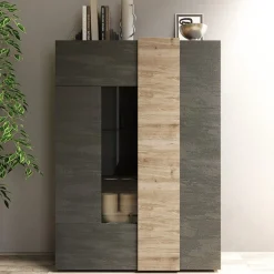 Vetrina 121x168h cm 2 ante moderna titanio rovere Universal