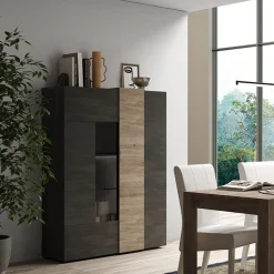 Vetrina 121x168h cm 2 ante moderna titanio rovere Universal