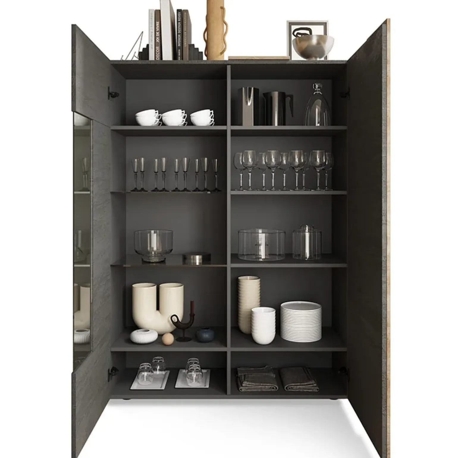 Vetrina 121x168h cm 2 ante moderna titanio rovere Universal