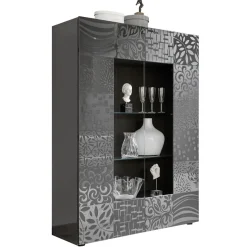 Vetrina 121x166h cm 2 ante moderna grigio scuro con serigrafia Paradise
