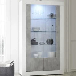Vetrina 110x190h cm 2 ante moderno bianco lucido cemento Florena