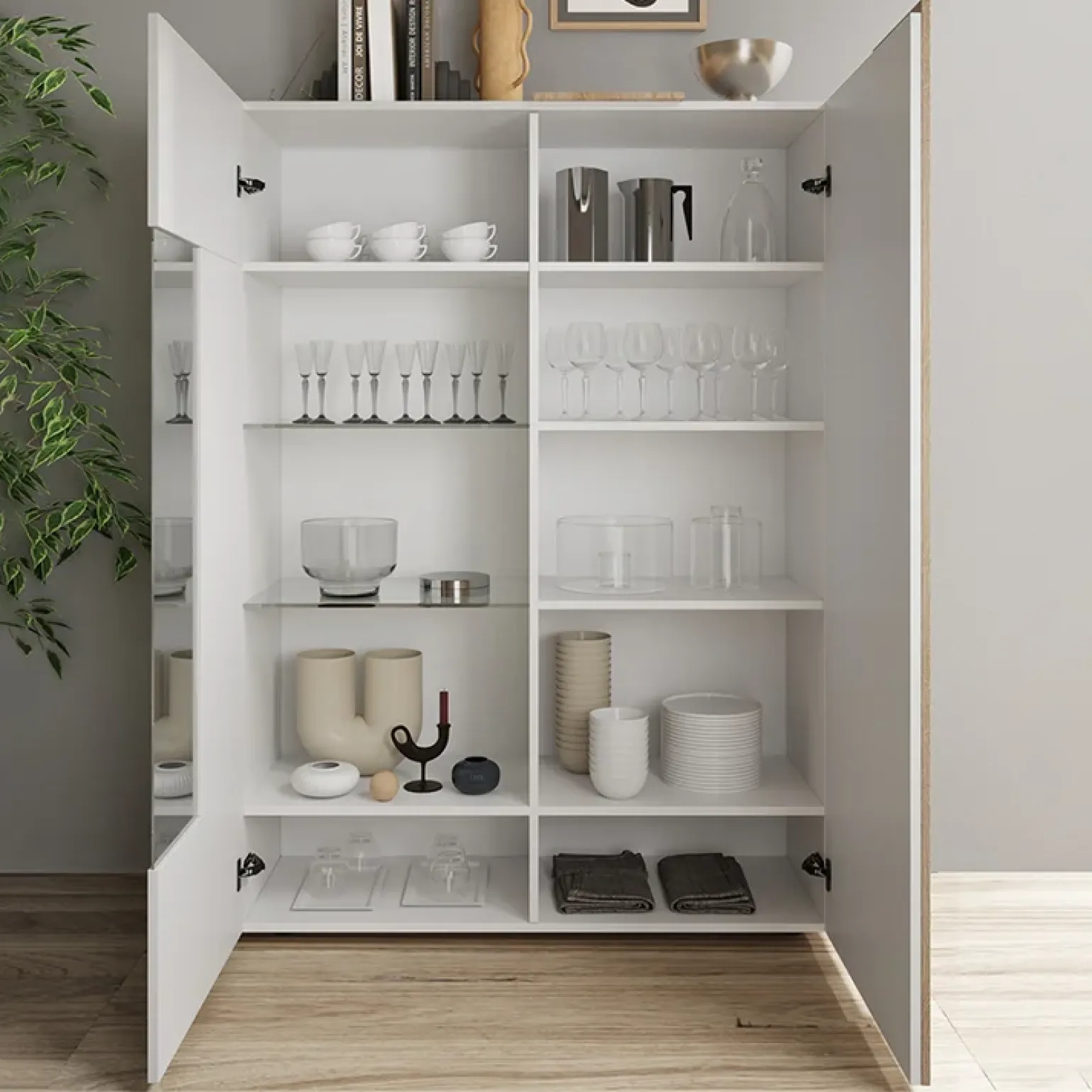 Vetrina 121x168h cm 2 ante moderna bianco lucido rovere Universal
