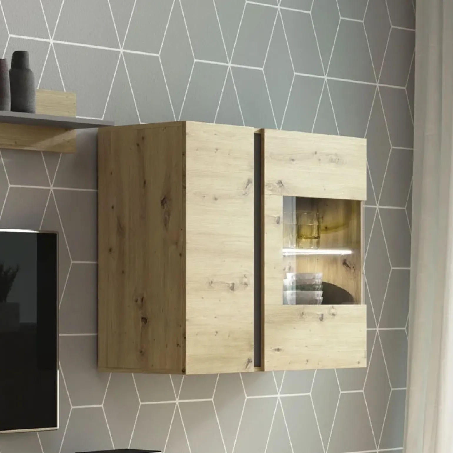 Vetrina 97x83h cm 2 ante soggiorno sospesa rovere Noa Gihome®