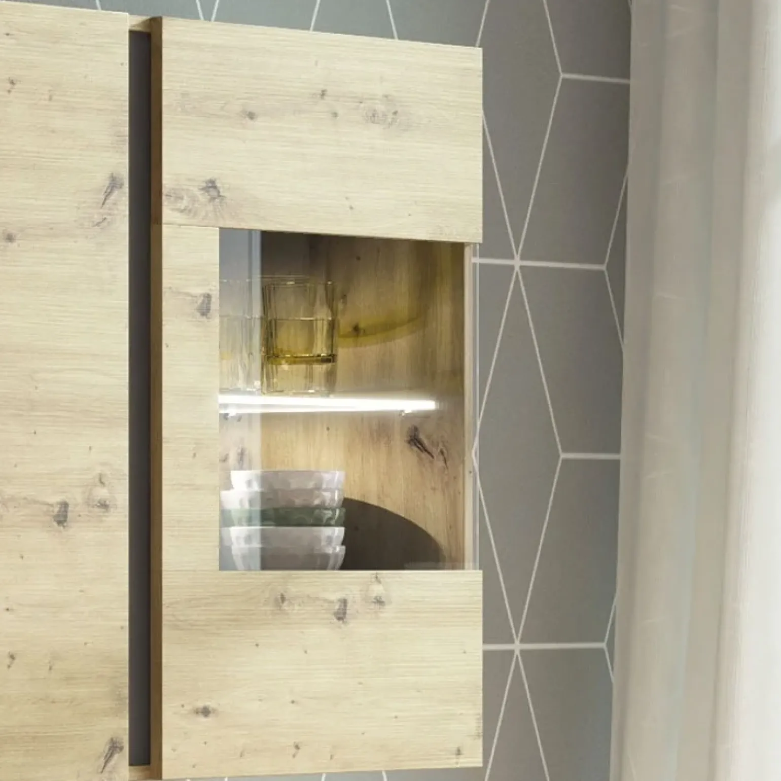 Vetrina 97x83h cm 2 ante soggiorno sospesa rovere Noa Gihome®