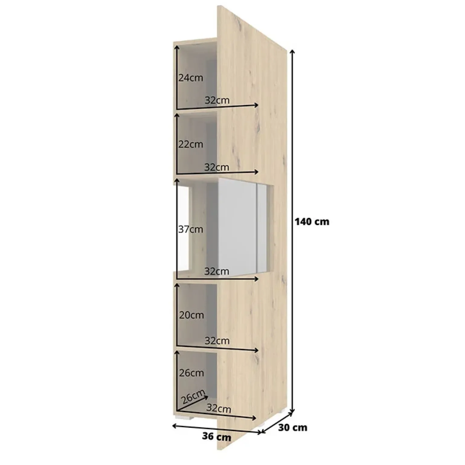 Vetrina 36x140h cm da parete rovere nero Fusion