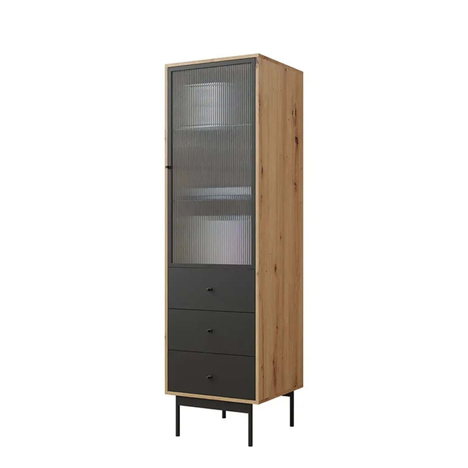 Vetrinetta 52x180h cm 1 anta 3 cassetti con led soggiorno rovere nero Herning