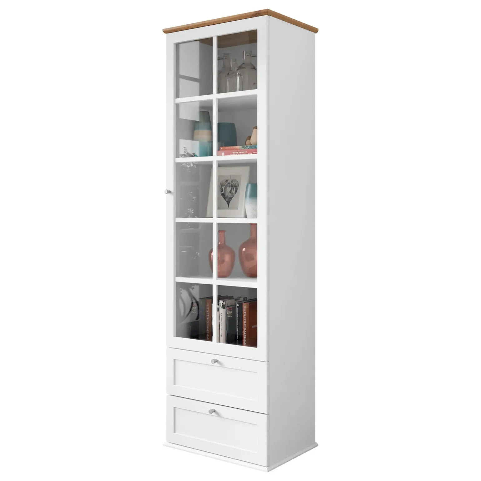 Vetrinetta 62x201h cm 1 anta 2 cassetti bianco rovere Relaxio