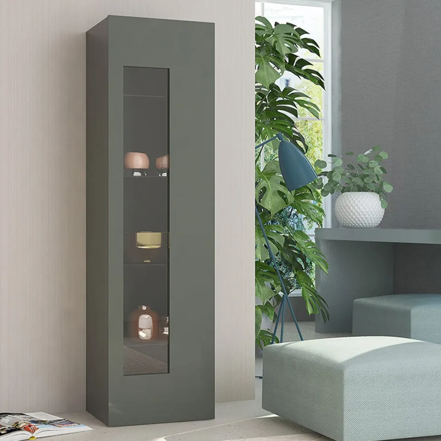 Vetrinetta 45x162h cm 1 anta antracite lucido Light Small Gihome®