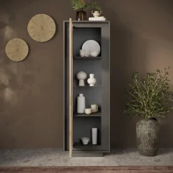 Vetrinetta 67x197h cm 1 anta moderna antracite rovere chiaro Deluxe