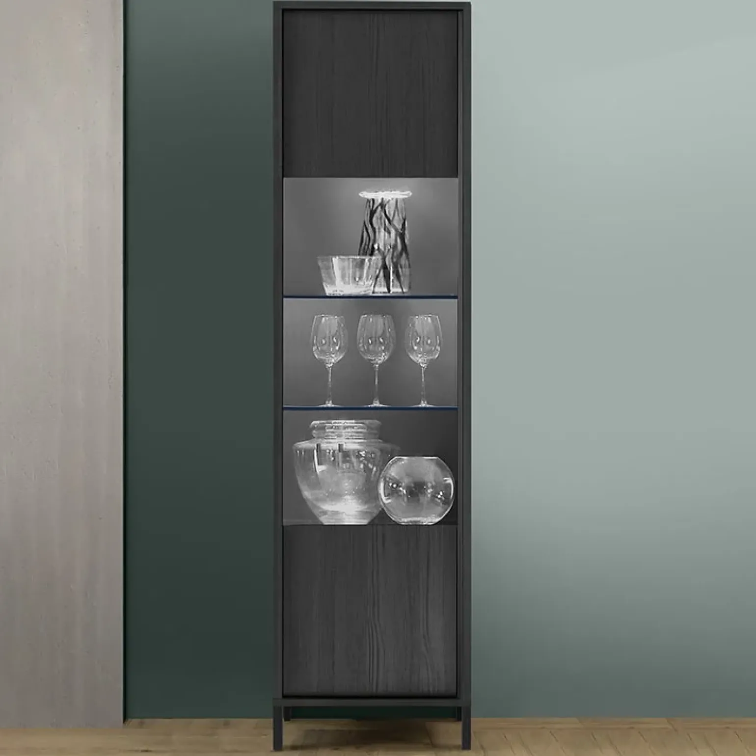 Vetrinetta 55x203h cm 1 anta moderna nero frassinato Absolut