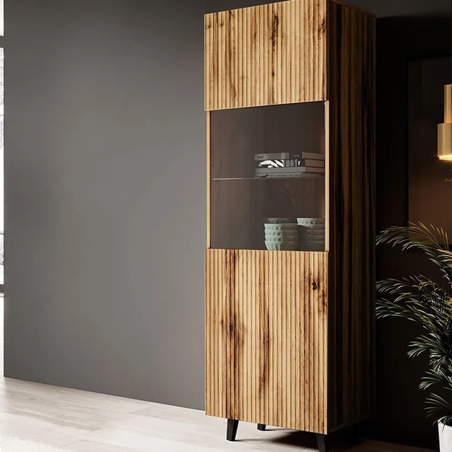 Vetrinetta 60x183h cm 1 anta moderna cannettato quercia Essence