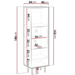 Vetrinetta 54x180h cm 1 anta soggiorno moderna nero oro Golden