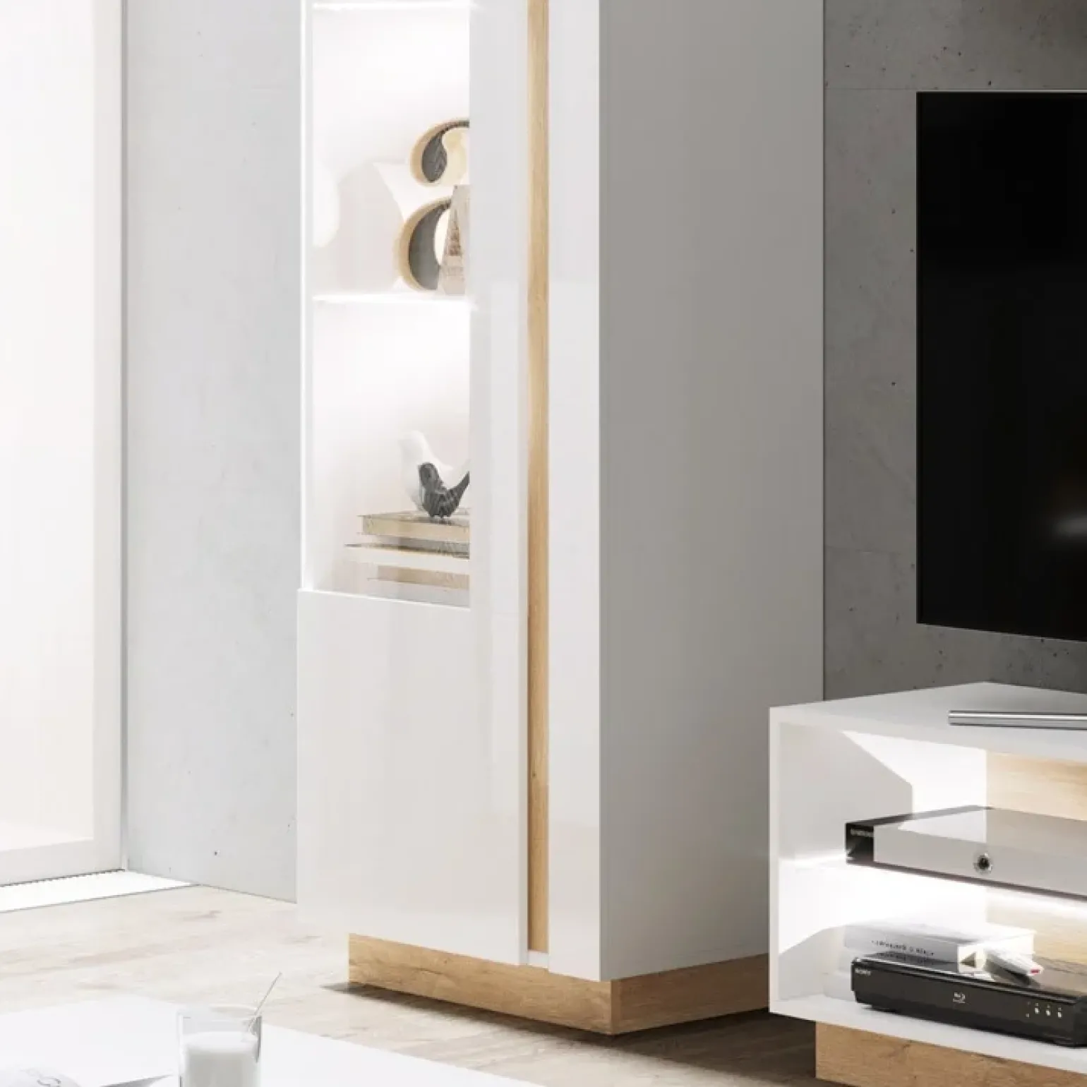 Vetrinetta 60x194h cm 1 anta soggiorno bianco rovere Noa Gihome®