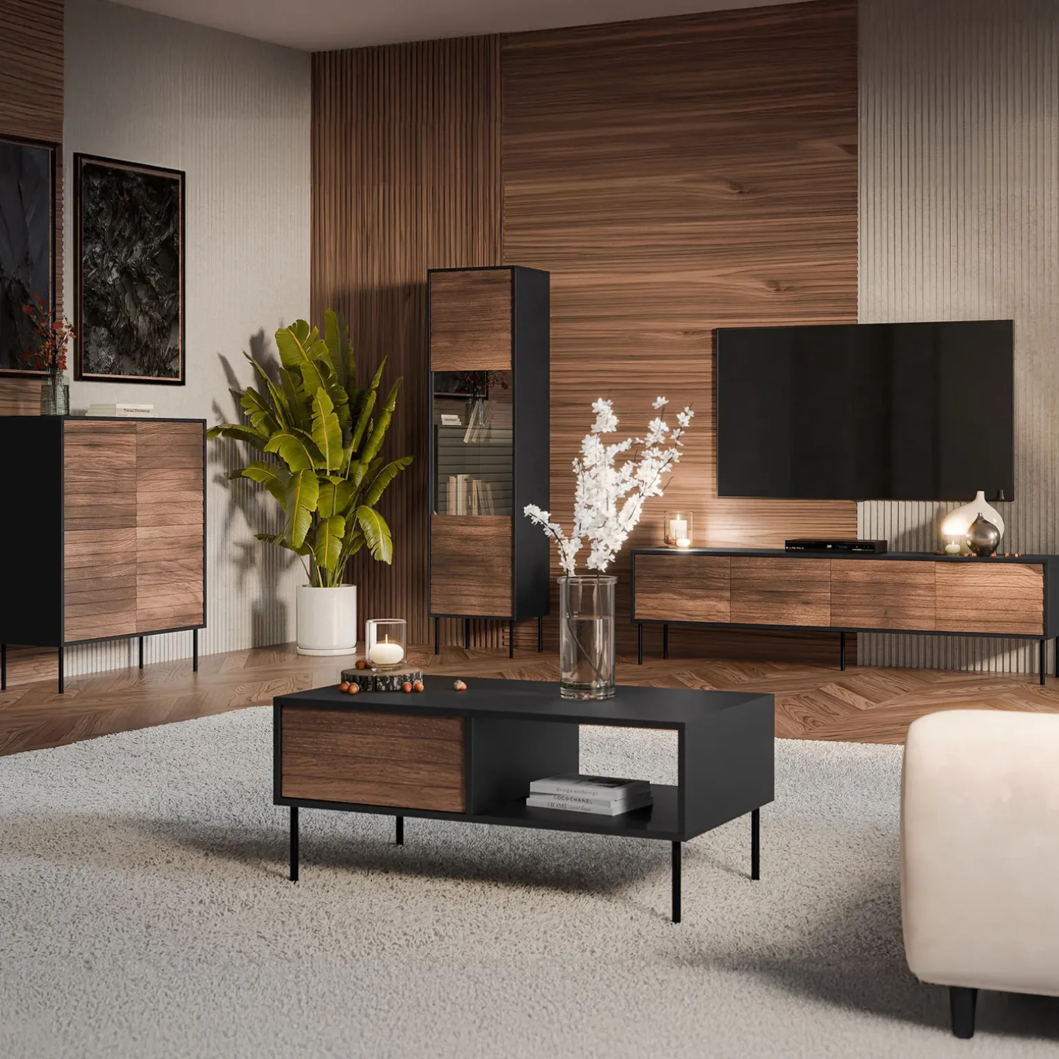 Vetrinetta 53x182h cm 1 anta soggiorno noce nero Wild