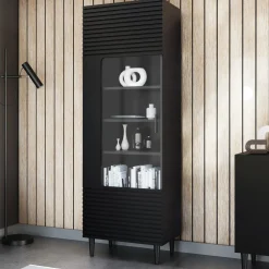 Vetrinetta 60x180h cm 1 anta soggiorno moderna nero Flippo