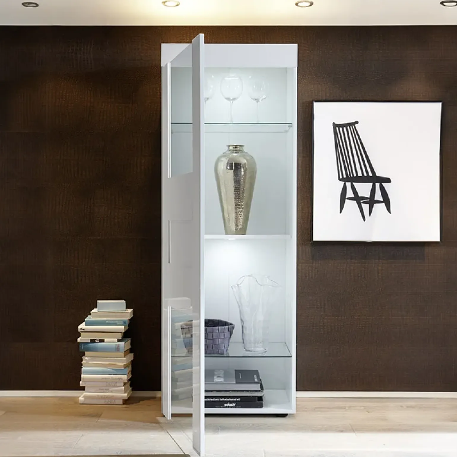 Vetrinetta 61x167h cm 1 anta soggiorno bianco laccato lucido Easy
