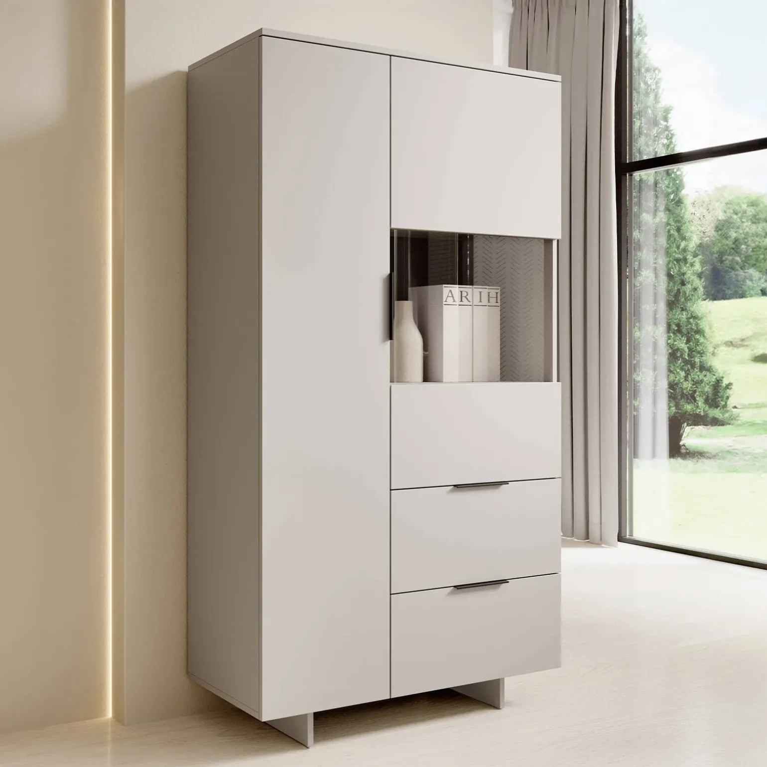 Vetrinetta 90x170h cm 2 ante 2 cassetti soggiorno grigio Stone