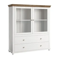 Vetrinetta 126x138h cm 2 ante 2 cassetti bianco frassinato rovere Texel