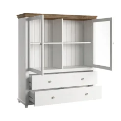 Vetrinetta 126x138h cm 2 ante 2 cassetti bianco frassinato rovere Texel