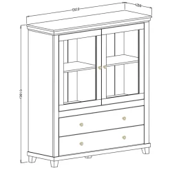 Vetrinetta 126x138h cm 2 ante 2 cassetti bianco frassinato rovere Texel