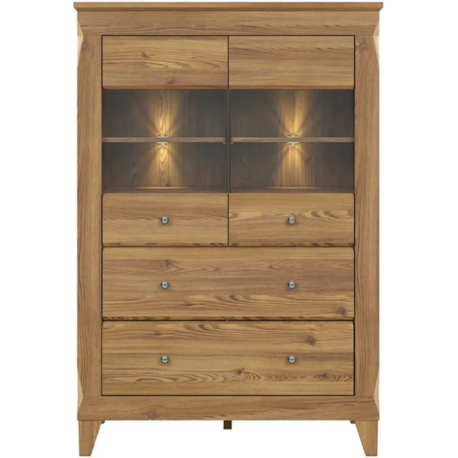 Vetrinetta 102x151h cm 2 ante 4 cassetti rovere scuro Lucca