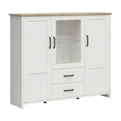 Vetrinetta 160x135h cm 3 ante 2 cassetti soggiorno bianco frassinato rovere Lars