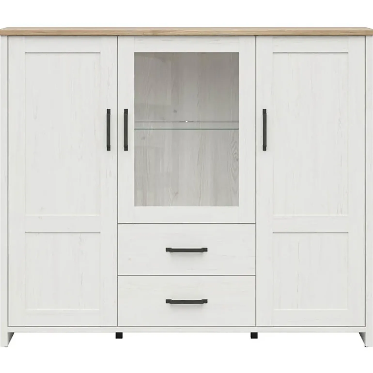 Vetrinetta 160x135h cm 3 ante 2 cassetti soggiorno bianco frassinato rovere Lars