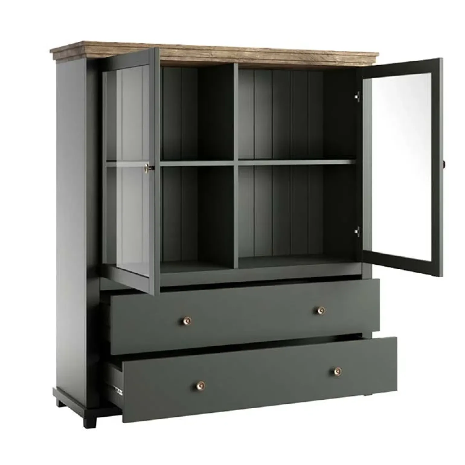 Vetrinetta 126x138h cm 2 ante 2 cassetti verde quercia Texel