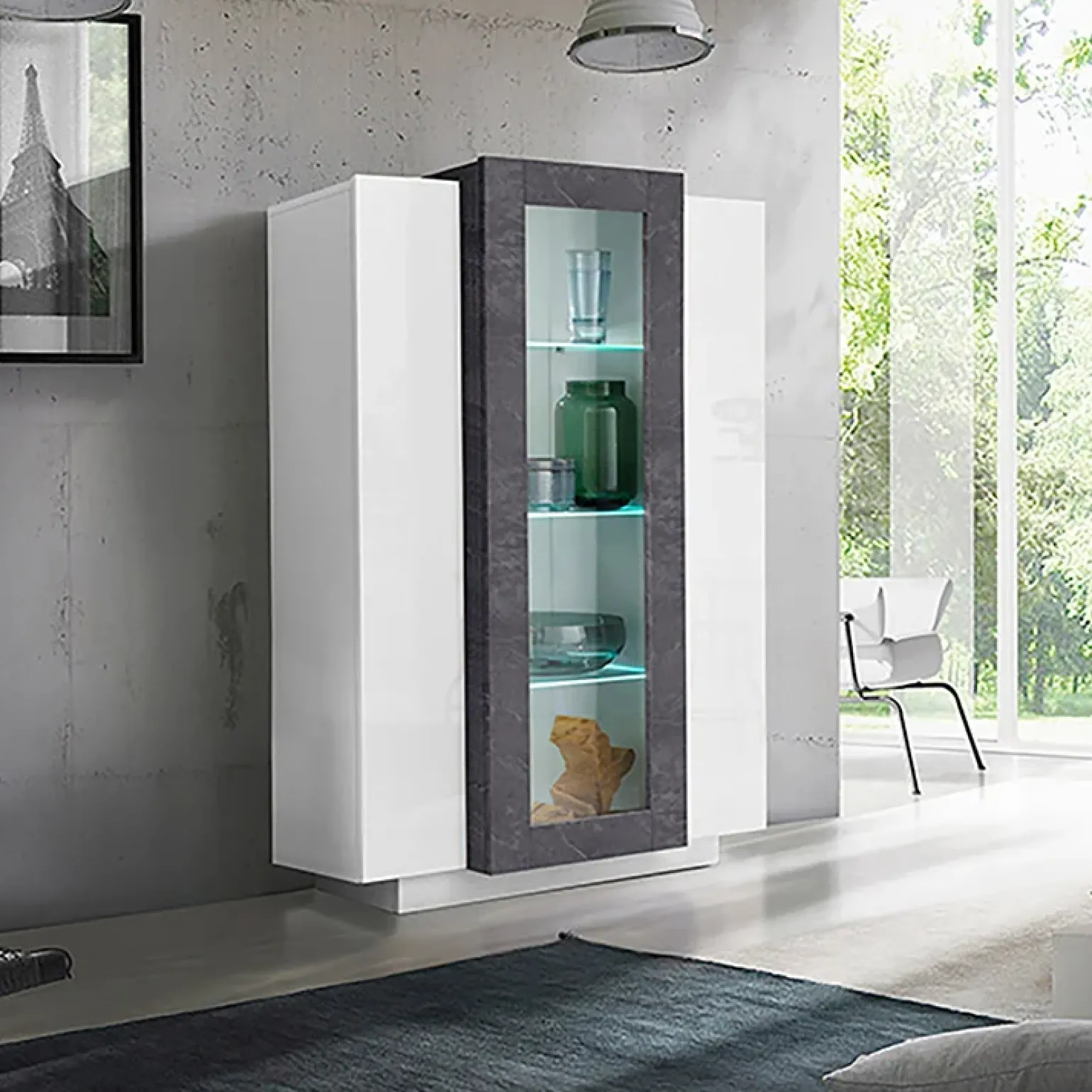 Vetrinetta 80x121h cm 2 ante bianco lucido nero opaco Milos Gihome®