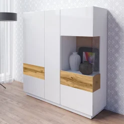 Vetrinetta 130x139h cm 3 ante bianco lucido rovere Bahama