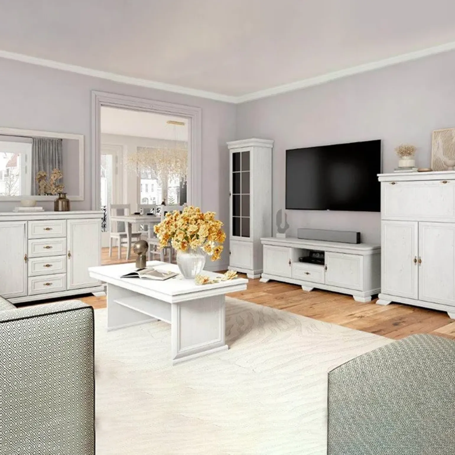 Vetrinetta 88x193h cm 2 ante con vetro 2 cassetti shabby bianco frassinato Kelly