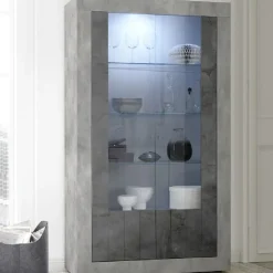 Vetrinetta 110x190h cm 2 ante moderna cemento ossido Florena