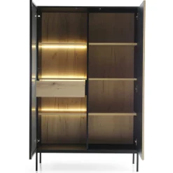 Vetrinetta 104x166h cm 2 ante moderna nero rovere antico cannettato Bali
