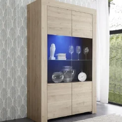 Vetrinetta 110x186h cm 2 ante moderna soggiorno rovere chiaro Halston