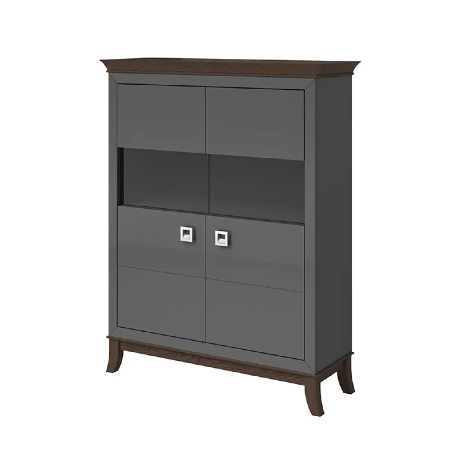 Vetrinetta 116x150h cm 2 ante moderna antracite lucido rovere scuro Umag