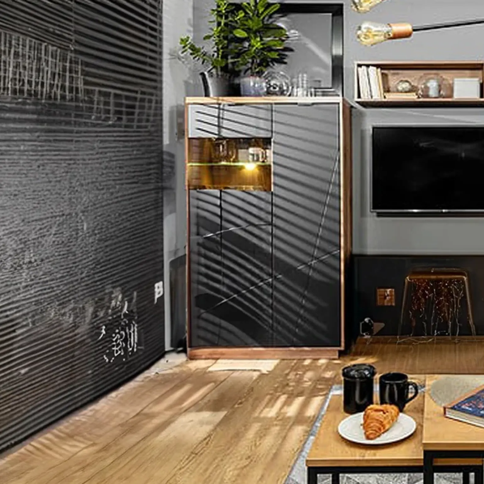 Vetrinetta 157x94h cm 2 ante rovere scuro nero opaco Elin