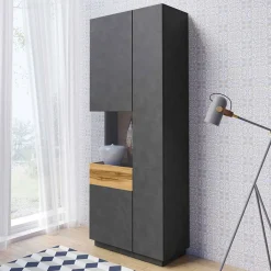 Vetrinetta 80x207h cm 2 ante sinistra moderna antracite rovere Bahama
