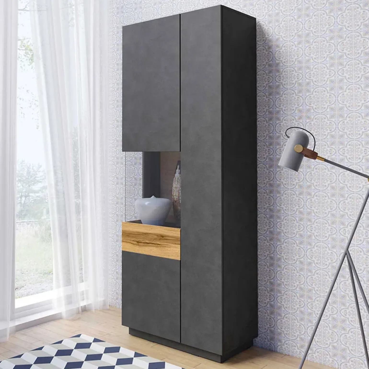 Vetrinetta 80x207h cm 2 ante sinistra moderna antracite rovere Bahama