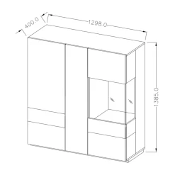 Vetrinetta 130x139h cm 3 ante soggiorno antracite rovere Bahama