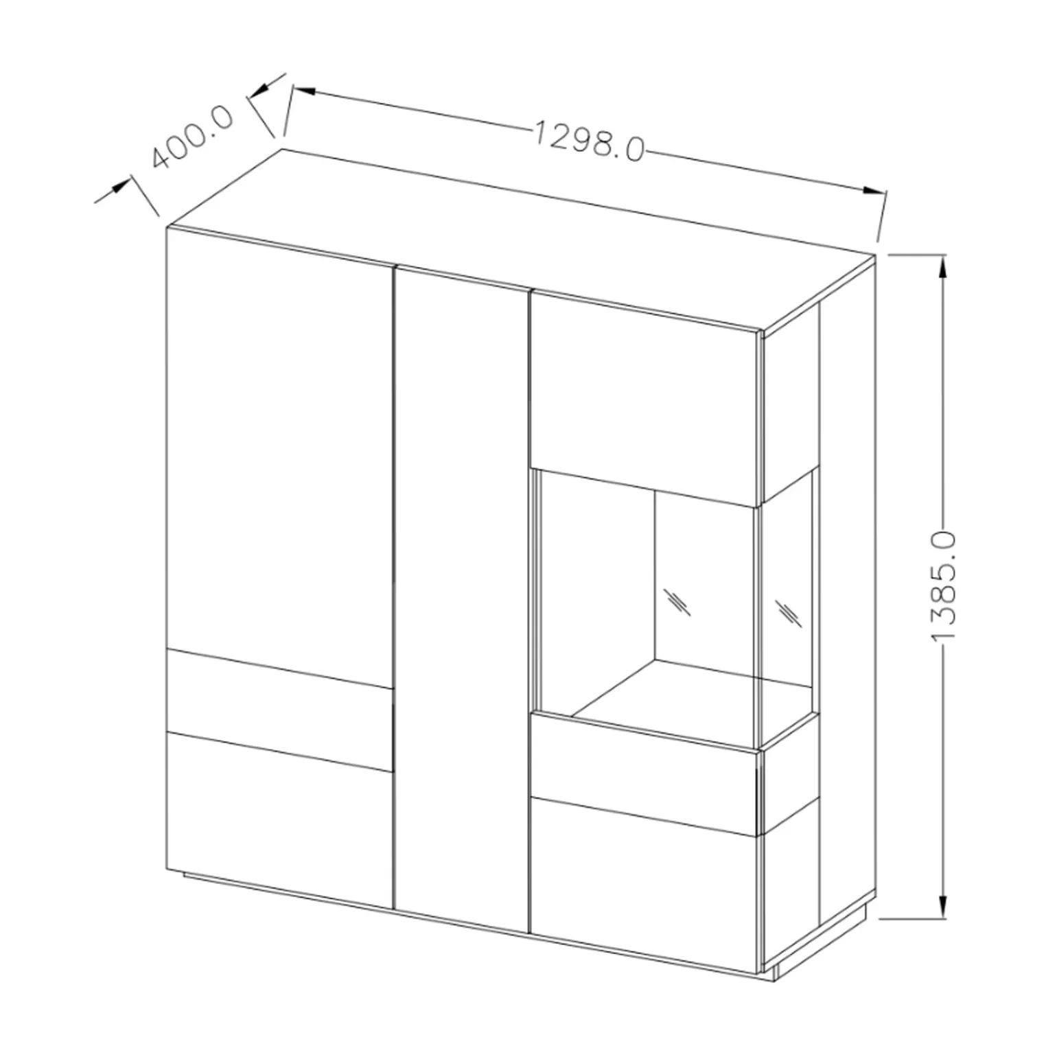 Vetrinetta 130x139h cm 3 ante soggiorno antracite rovere Bahama