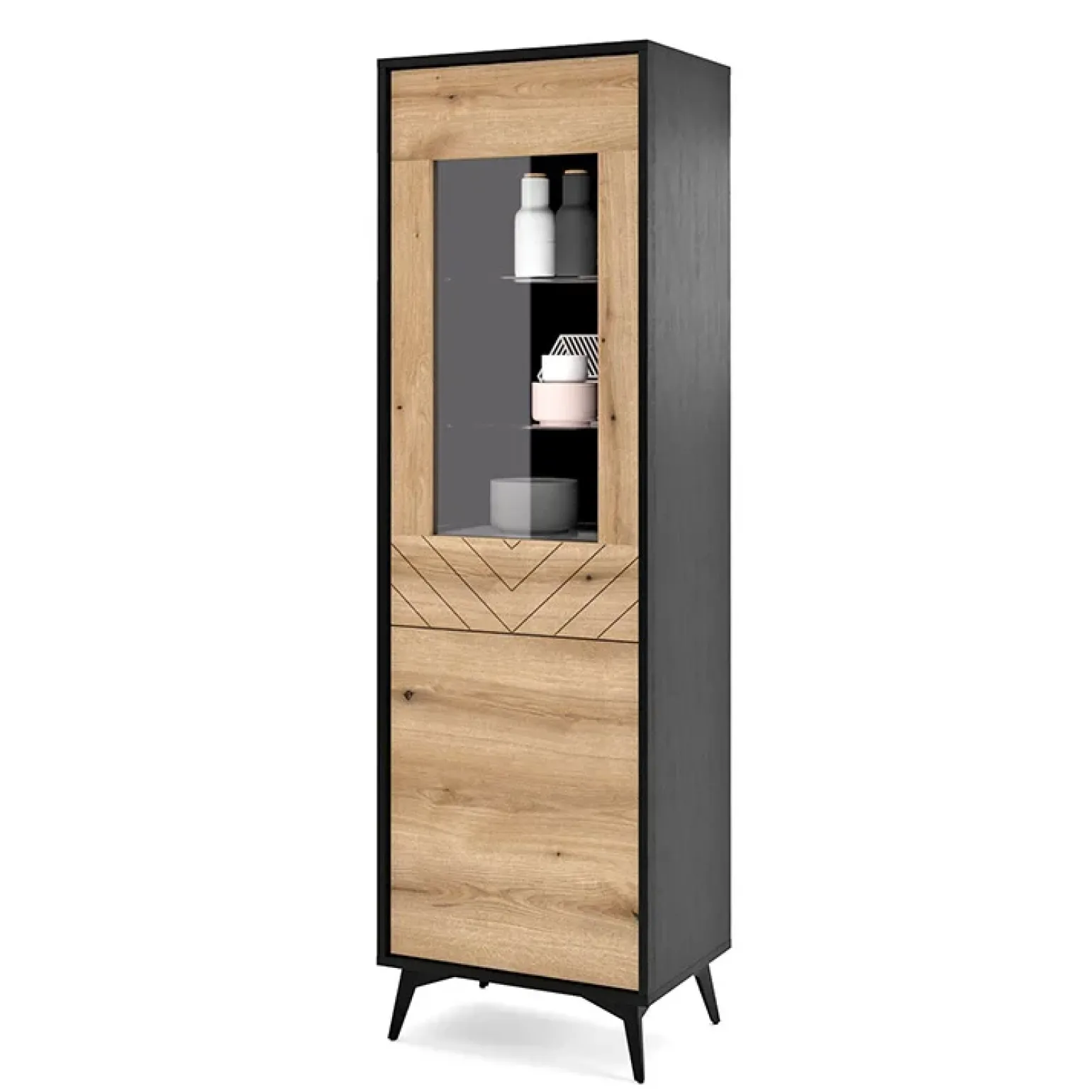 Vetrinetta 54x178h cm 2 ante soggiorno quercia nero Becca