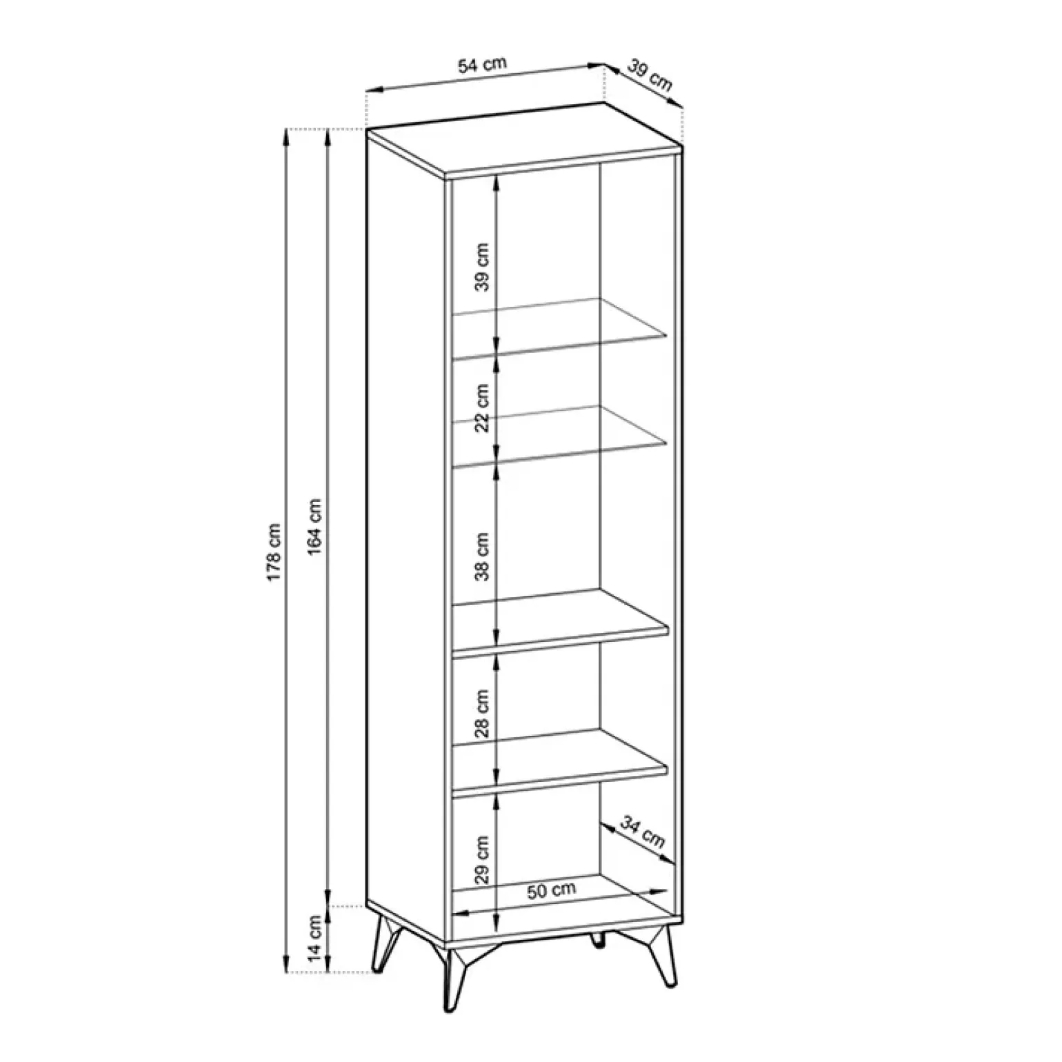 Vetrinetta 54x178h cm 2 ante soggiorno quercia nero Becca