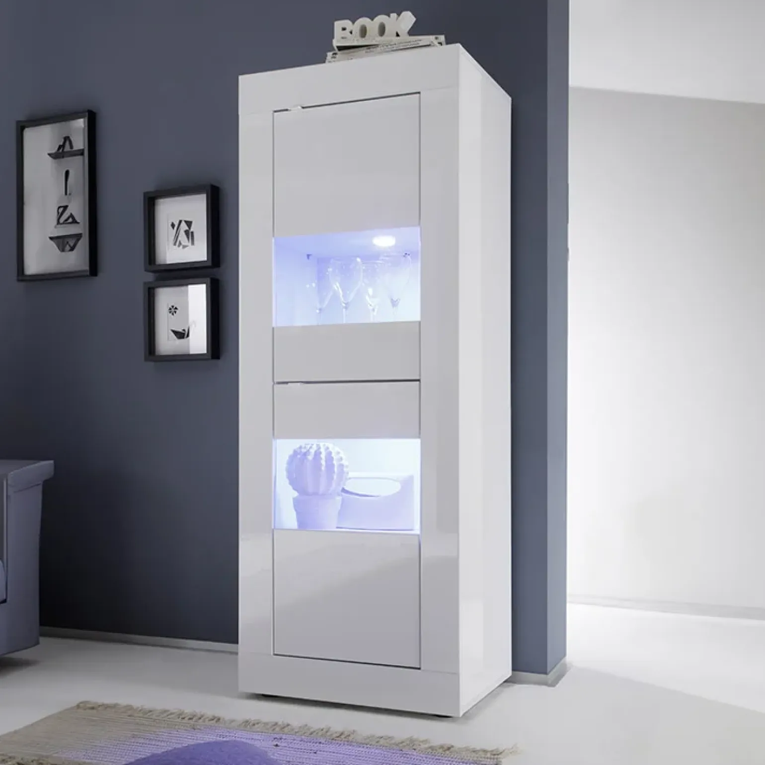 Vetrinetta 61x161h cm 2 ante soggiorno moderna bianco lucido Eternity