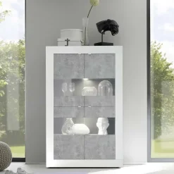 Vetrinetta 102x162h cm 4 ante soggiorno bianco lucido cemento Eternity