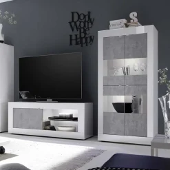 Vetrinetta 102x162h cm 4 ante soggiorno bianco lucido cemento Eternity