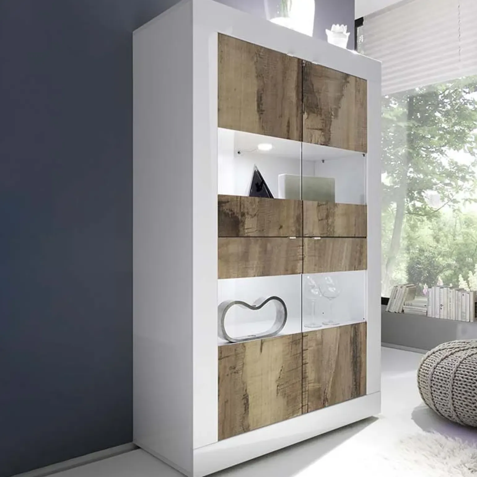 Vetrinetta 102x162h cm 4 ante soggiorno bianco lucido pero Eternity