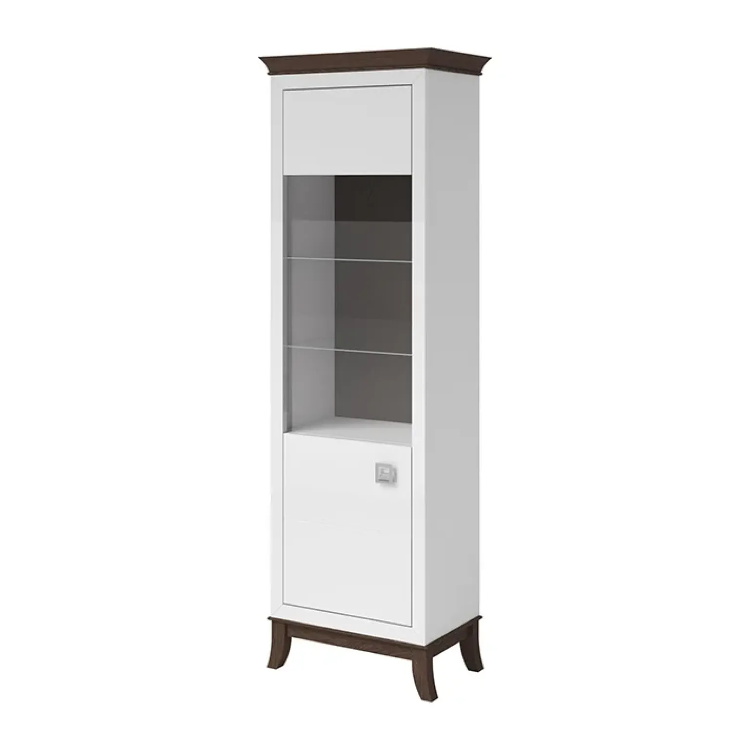 Vetrinetta 66x207h cm1 anta soggiorno bianco lucido rovere scuro Umag