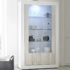 Vetrinetta 110x190h cm da parete bianco lucido e pino Florena
