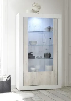 Vetrinetta 110x190h cm da parete bianco lucido e pino Florena